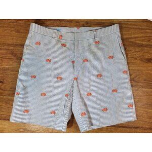 J Mclaughlin Mens Size 40 Seersucker Crab Embroidered Shorts